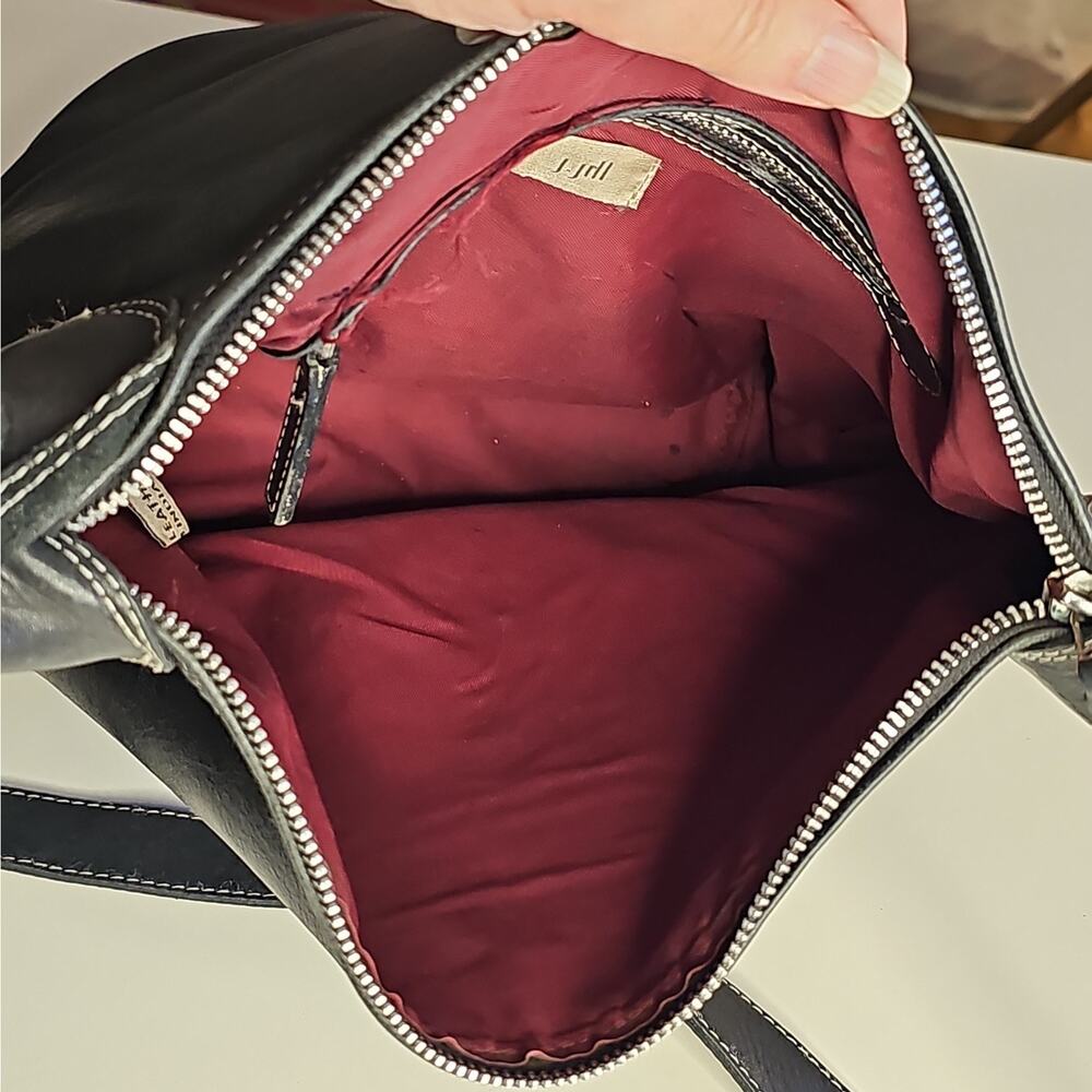 Vintage J Jill Black Genuine Leather Hobo Shoulder Bag Y2K Burgundy Lining - Picture 8 of 13